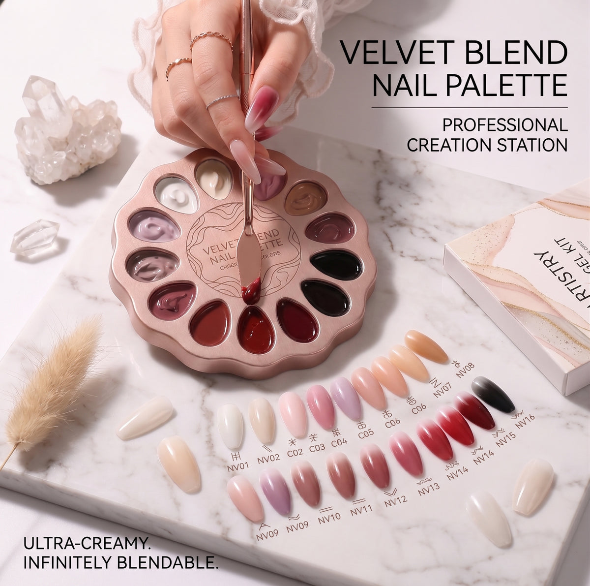 ARTISTIQUE Professional Nail Art Master Palette | Chronicle of Colors - 16 Highly Pigmented Gel Shades with Dual-End Brush Set | Creamy Velvet Texture for Unlimited Nail Artistry