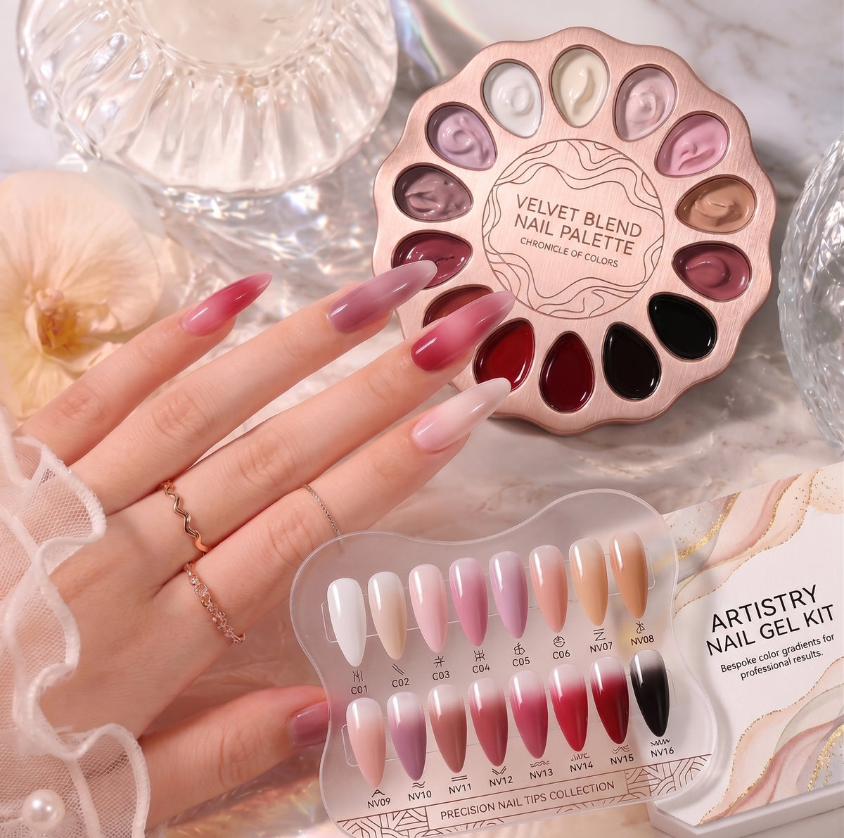 ARTISTIQUE Professional Nail Art Master Palette | Chronicle of Colors - 16 Highly Pigmented Gel Shades with Dual-End Brush Set | Creamy Velvet Texture for Unlimited Nail Artistry