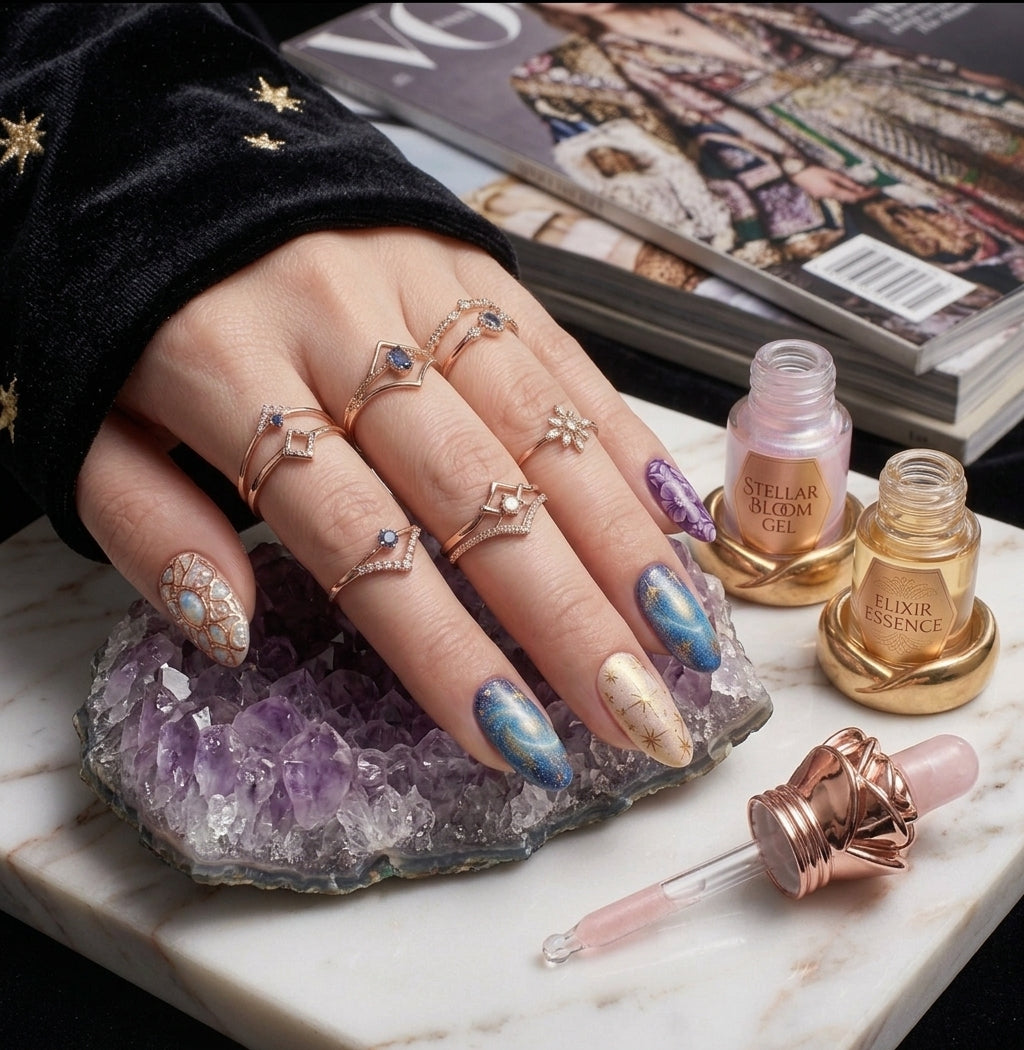 Luxury Gel Polish & Nourishing Oil Set – Cosmic Shimmer Nail Art Gel, Fast Curing UV/LED One-Step Polish with Botanical Elixir Essence for Professional Salon Result (3-Piece Kit)