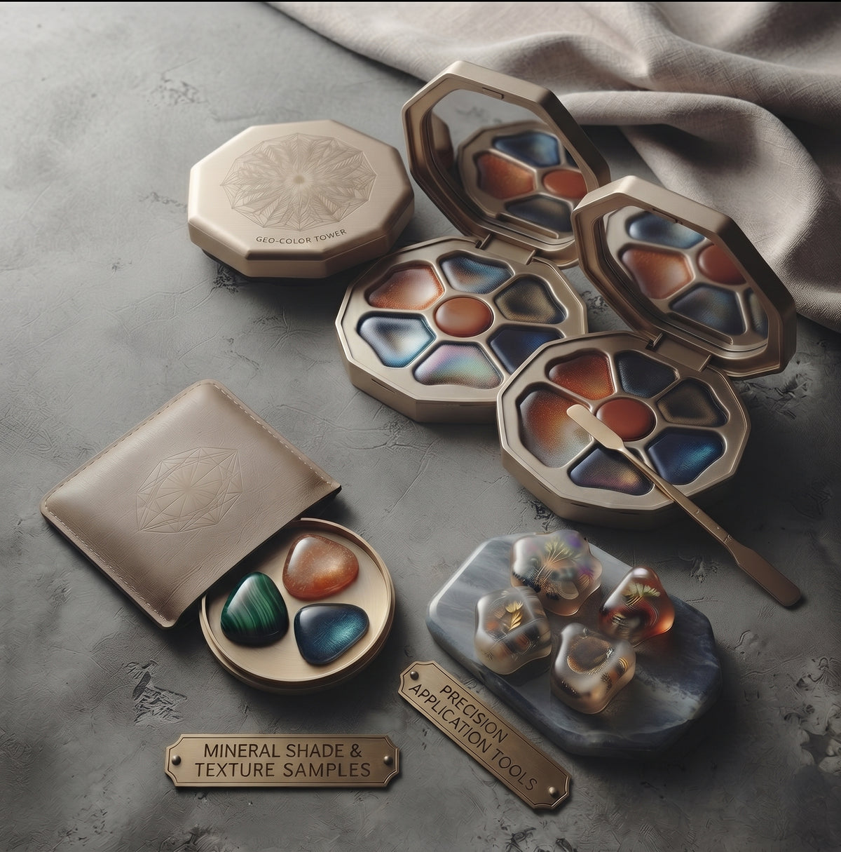 Professional Solid Gel Nail Palette Set - 9-Color Geometric Metallic Case with Precision Application Tools & Mineral Texture Samples