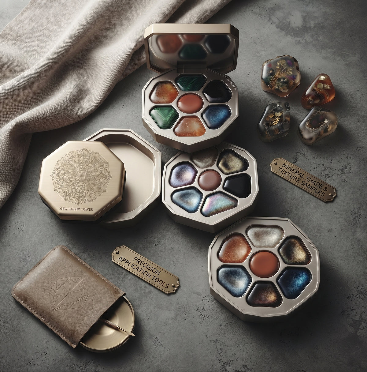 Professional Solid Gel Nail Palette Set - 9-Color Geometric Metallic Case with Precision Application Tools & Mineral Texture Samples