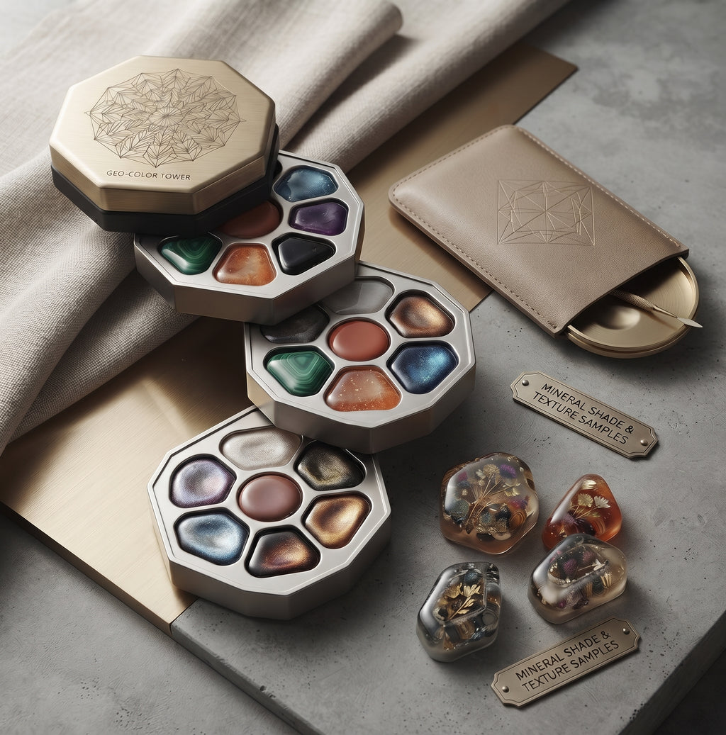 Professional Solid Gel Nail Palette Set - 9-Color Geometric Metallic Case with Precision Application Tools & Mineral Texture Samples